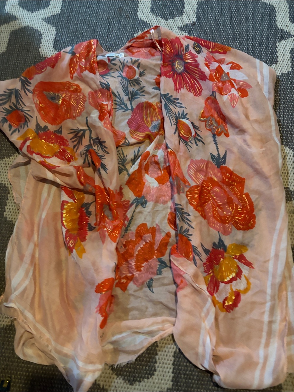 Woven Heart Pink Sheer Floral Overlay with Coral Blooms